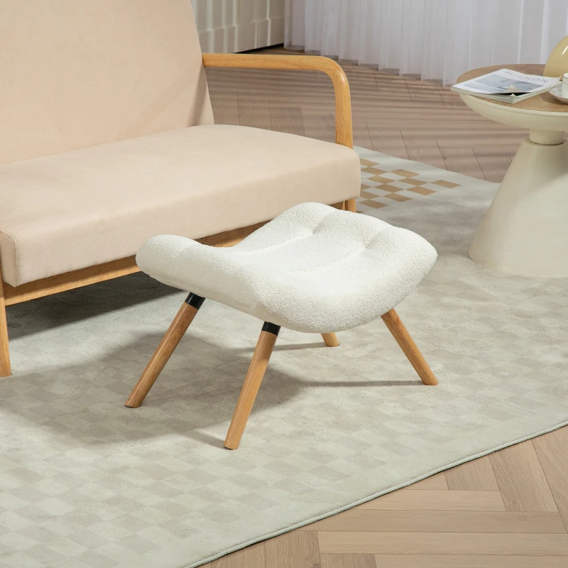 HOMCOM Repose pied salon ottoman pouf salon tabouret de canapé en tissu avec pieds en bois de hêtre, siège rembourré, crème