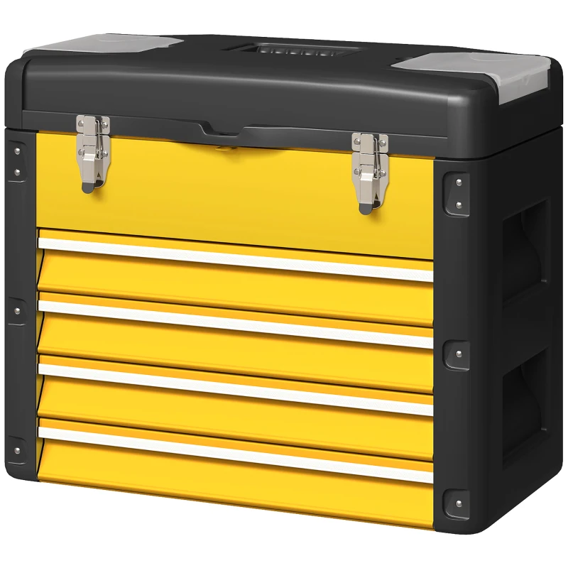 HOMCOM Werkzeugkiste leer, 49,7 x 25,3 x 40,7 cm Werkzeugkasten mit 4 Schubladen, Mini-Box Stahl Gelb