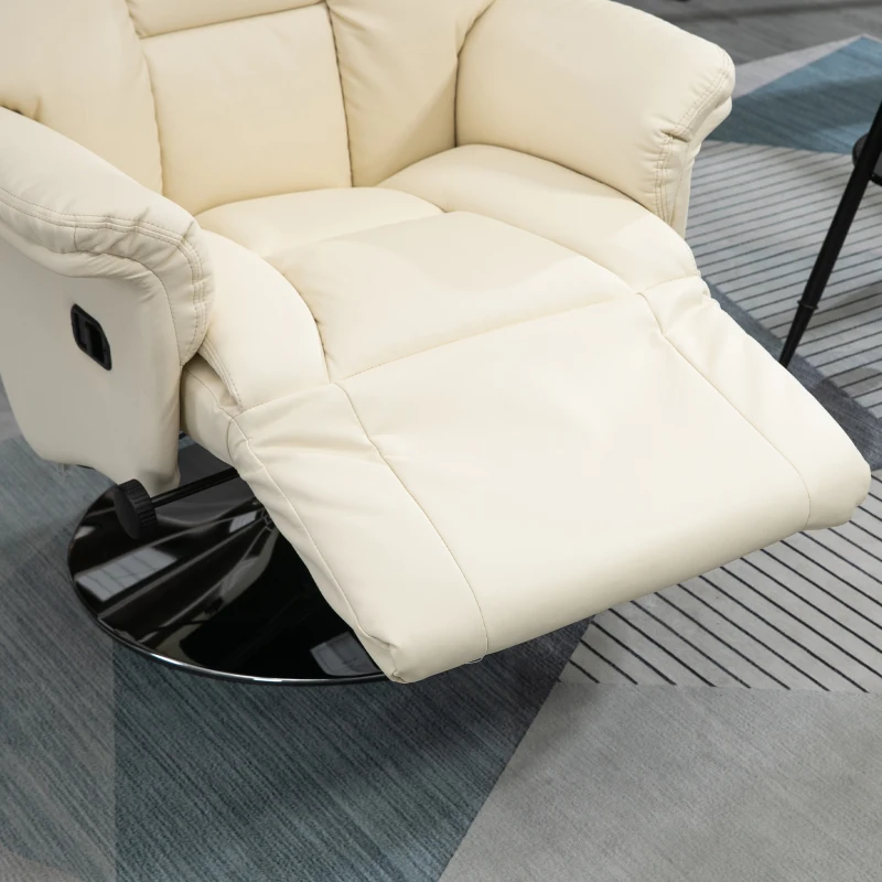 HOMCOM Relaxsessel, Liegefunktion, Lederoptik, Fußstütze, bis 150 kg, 78 x 80 x 109 cm, Creme