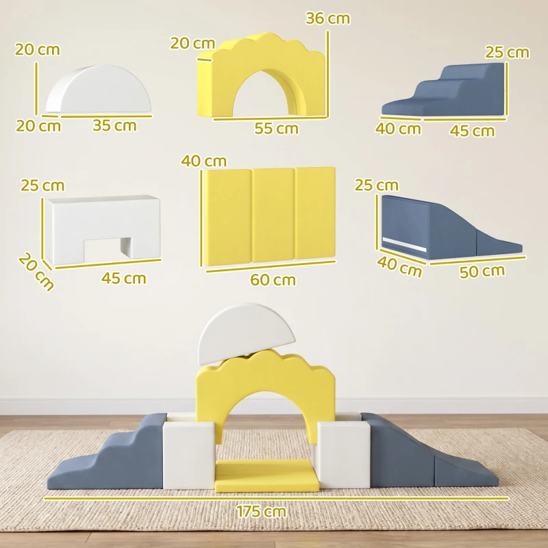 AIYAPLAY Juego de 7 Bloques de Espuma para Niños Bloques de Psicomotricidad con Base Antideslizante para 0,5-3 Años Amarillo