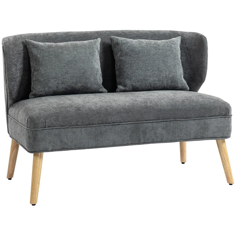 HOMCOM 2-Sitzer-Sofa, kleines Chenille-Sofa mit Flügelrücken, dickem Sitz, Gummibaumholzfüßen, Grau