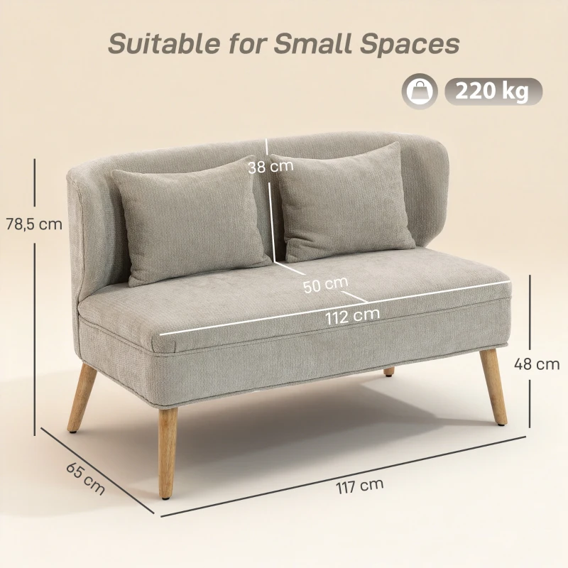 HOMCOM 2-Sitzer-Sofa, kleines Chenille-Sofa mit Flügelrücken, dickem Sitz, Gummibaumholzfüßen, Beige