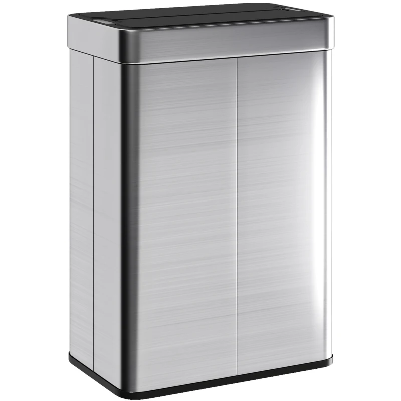 HOMCOM Sensor-Mülleimer, 55 L Kapazität, Schmetterlingsdeckel, öffnet automatisch, Edelstahl, Silberfarben