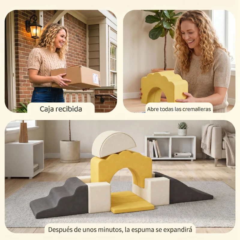 AIYAPLAY Juego de 7 Bloques de Espuma para Niños Bloques de Psicomotricidad con Base Antideslizante para 0,5-3 Años Amarillo