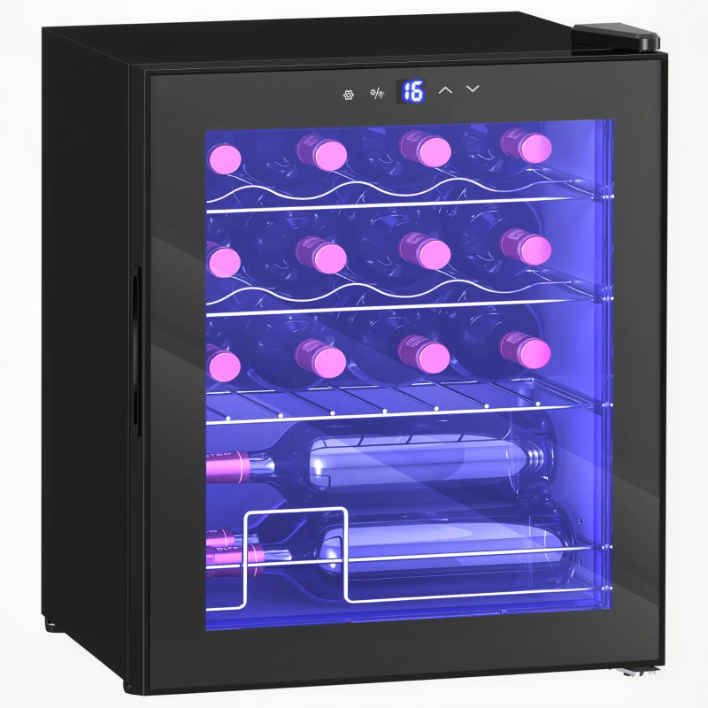 HOMCOM Freistehender Weinkühlschrank, 16 Flaschen, für Hausbar, Wohnzimmer, Küche Touchscreen, Glastür, LED-Beleuchtung