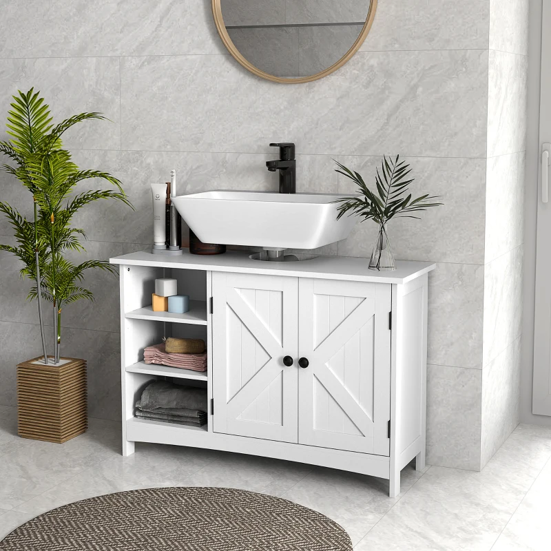 kleankin Mueble Bajo Lavabo de Pie con 2 Puertas y Estantes Ajustables Antivuelco Estilo Moderno 90x30x60 cm Blanco