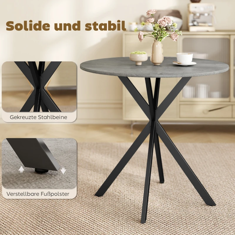 HOMCOM Runder Küchentisch, 80 cm, kompakte Tischplatte, Spanplatte, Metall, Grau
