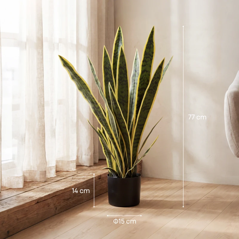 Outsunny Künstliche Schlangenpflanze groß 77 cm Kunstpflanze im Topf für Wohnzimmer Geschenk