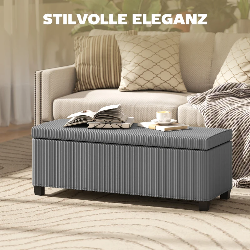 HOMCOM Sitzbank mit Stauraum, Polsterbank für Aufbewahrung, für Wohnzimmer, Schlafzimmer, Flur, Cordbezug, Grau