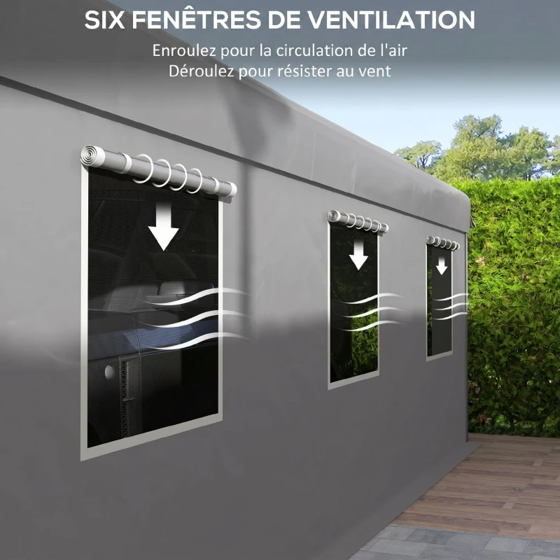 Outsunny Tente garage carport 6L x 2,95l x 2,78H m acier galvanisé PE haute densité 160 g/m²  2 portes enroulables et 6 fenêtres