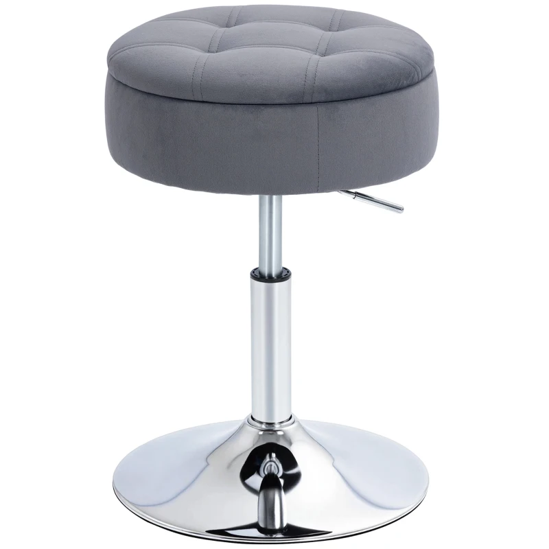 HOMCOM Barhocker, Bistrohocker mit Stauraum, Drehbar Barstuhl, Höhenverstellbar Küchenhocker mit Samtbezug, 39x39x65 cm, Grau