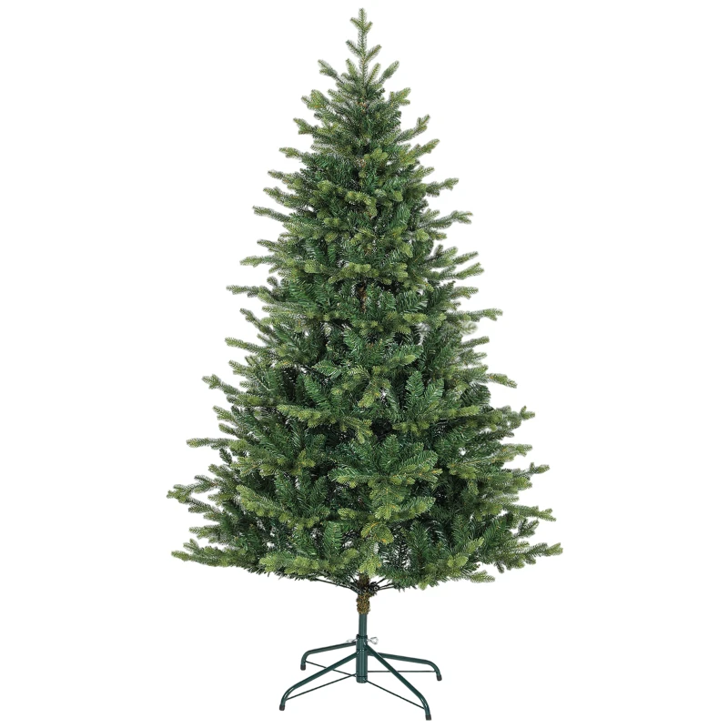 HOMCOM Künstlicher Weihnachtsbaum mit realistischen Zweigen, Kunst-Tannenbaum, Metallständer, leichte Montage, Grün