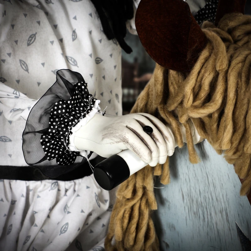HOMCOM Animated Halloween Girl Riding Horse, Halloween Animatronics with Creepy Rhymes, Glowing Eyes, Sound/Touch Activated