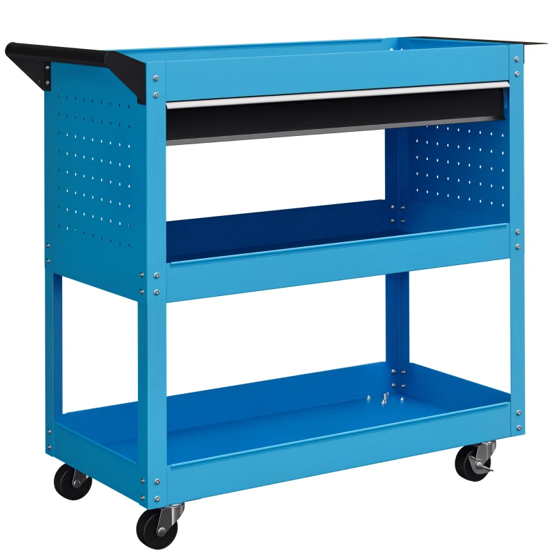 HOMCOM Werkzeugkoffer Werkzeugtrolley Werkzeugbox, 3 Ebenen, 4 Rollen, 82 cm x 35 cm x 76 cm, Blau