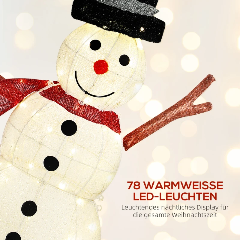 Outsunny 78er LED Weihnachtsdeko, Weihnachten Schneemann in warmweiß, Stahlrahmen, für Indoor, Outdoor, Mehrfarbig