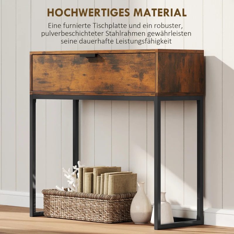 HOMCOM Konsolentisch Flurtisch mit Schublade, Industrie-Design, Flur Wohnzimmer, 80x30x76 cm, Schwarz
