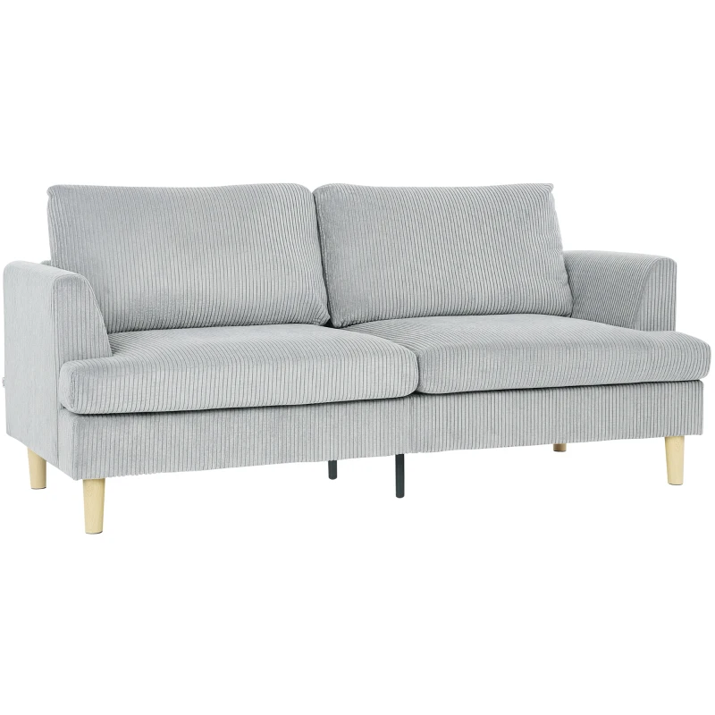 HOMCOM 3-Sitzer-Sofa, Couch mit Armlehnen Gepolstert Polstersofa mit Kordoptik für Wohnzimmer Hellgrau