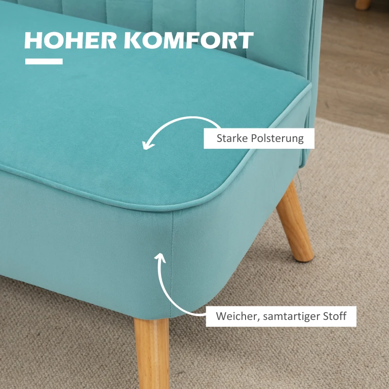 HOMCOM Sofa Retrodesign 2-Sitzer-Sofa, Holzbeine, 117 cm x 56,5 cm x 77 cm, Grün