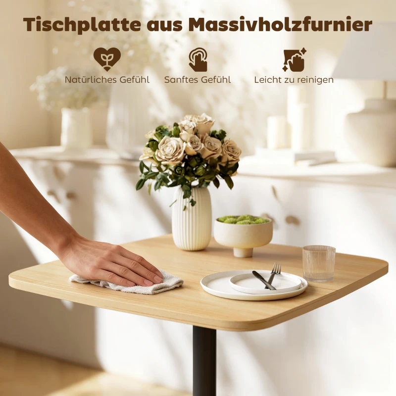 HOMCOM Kleiner Esstisch, 60 cm, quadratisch, MDF-Tischplatte, Stahlsockel, für Wohnzimmer, Esszimmer, Küche, Naturholz+Schwarz