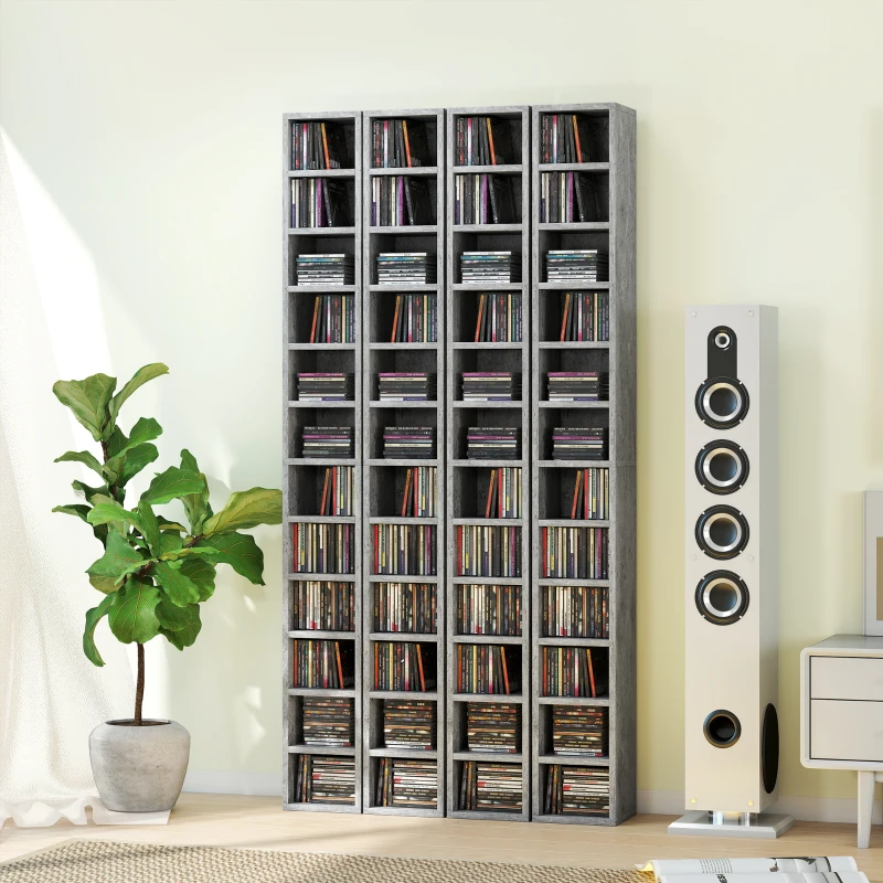 HOMCOM Mobile Libreria Porta CD a 12 Ripiani per 204 CD, in MDF e Truciolato, 21x20x175 cm, Grigio