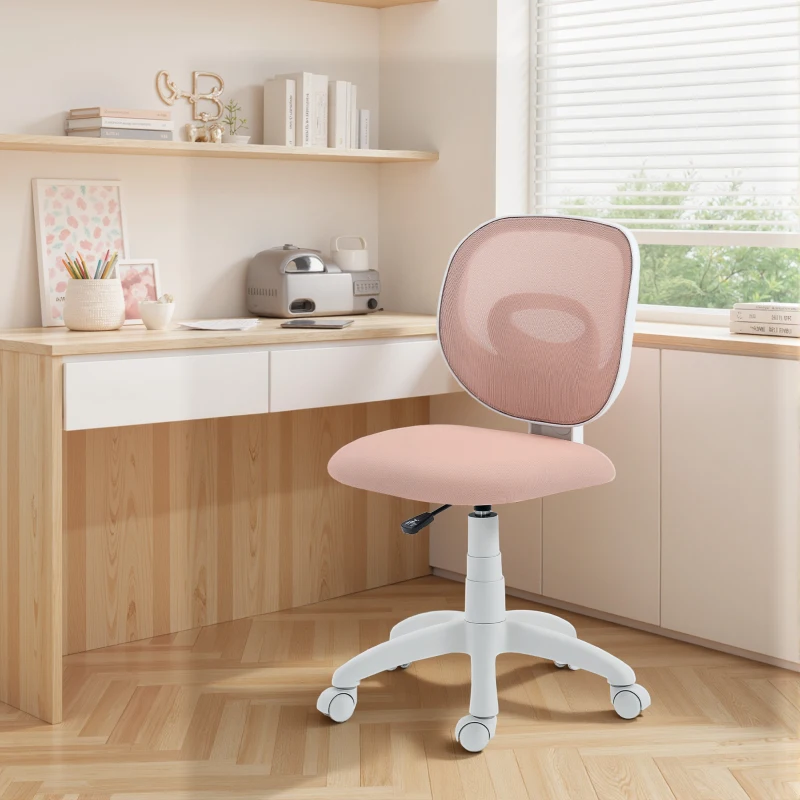 HOMCOM Bürostuhl Ergonomischer Schreibtischstuhl mit C-förmiger Rückenstütze, Höhenverstellbar Rosa