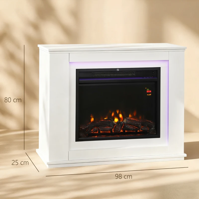 HOMCOM Elektrischer Kamin, realistische Flammen mit 12 Farben, 5 Helligkeitsstufen, Fernbedienung, Timer, Schwarz