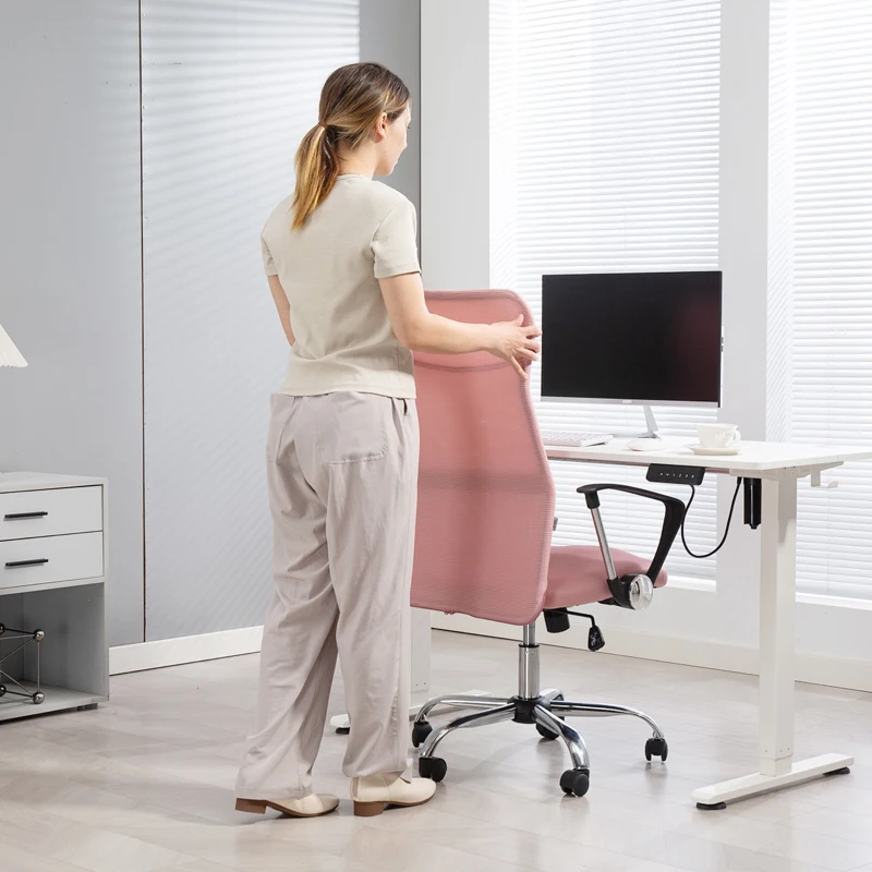 HOMCOM Ergonomischer Bürostuhl Höhenverstellbarer Drehstuhl mit Wippfunktion, Netzbespannung, 63 x 65 x 109-119 cm Rosa
