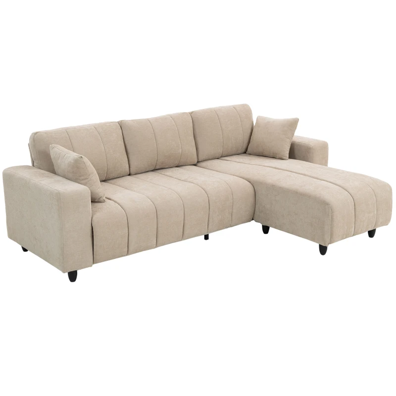 HOMCOM L-förmiges Ecksofa mit flexibler Chaiselongue, 3-Sitzer-Couch mit 2 Kissen, Metallrahmen, für Wohnzimmer, Beige