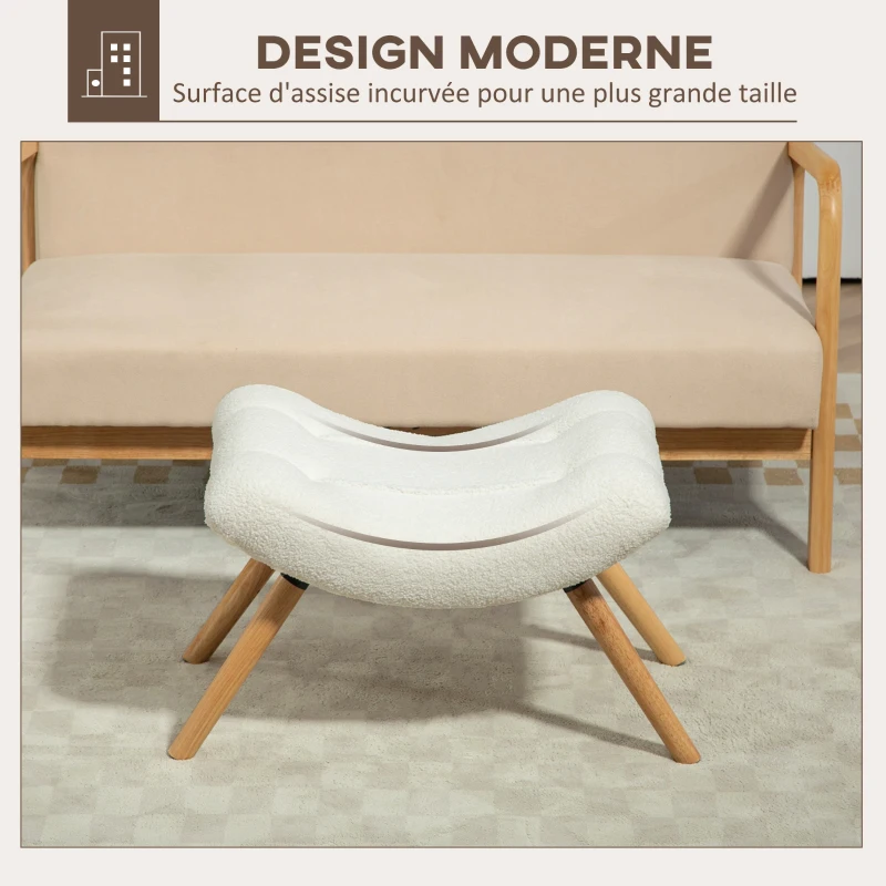 HOMCOM Repose pied salon ottoman pouf salon tabouret de canapé en tissu avec pieds en bois de hêtre, siège rembourré, crème