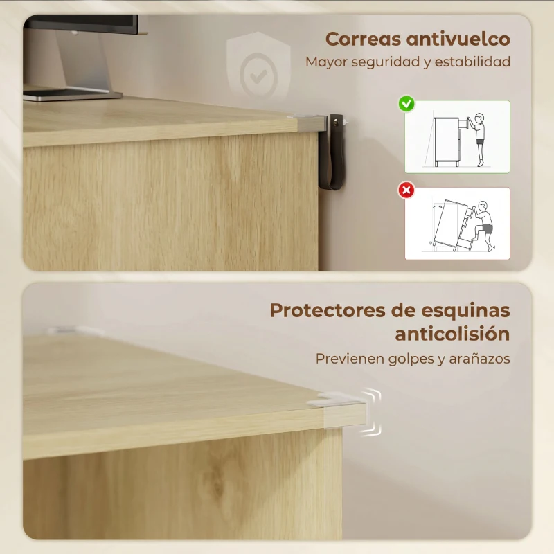 HOMCOM Escritorio Mesa de Oficina con 4 Estantes y Cajón Archivador A4 con Cerradura y 2 Llaves para Espacios Pequeños Roble
