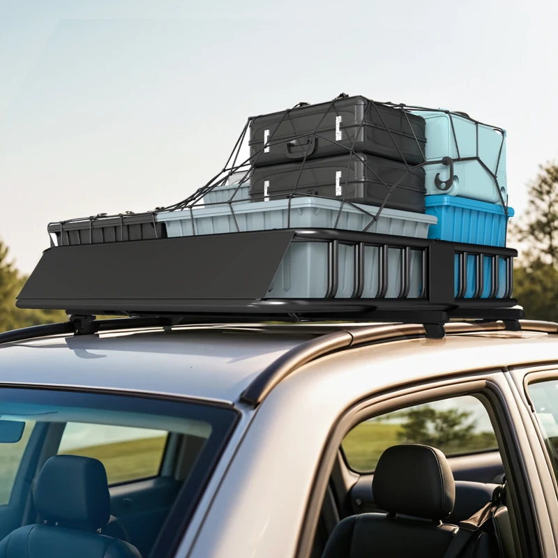 HOMCOM Auto Dakbagagedrager, Dakmand, 90,7 kg Draagvermogen, met Winddeflector, Stalen Buizen, Zwart(m-11)
