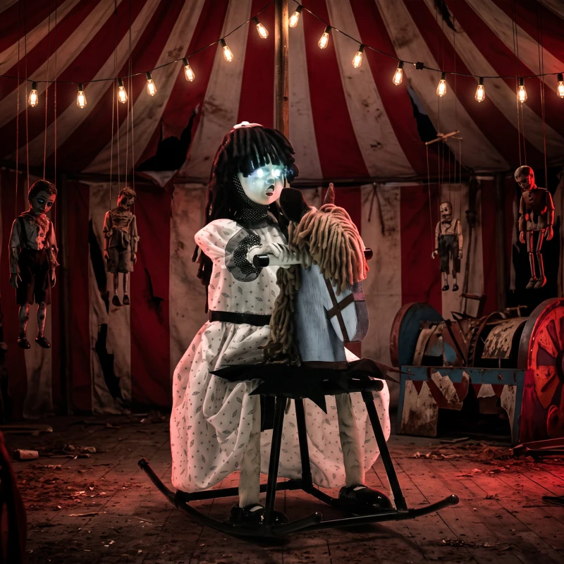 HOMCOM Animated Halloween Girl Riding Horse, Halloween Animatronics with Creepy Rhymes, Glowing Eyes, Sound/Touch Activated