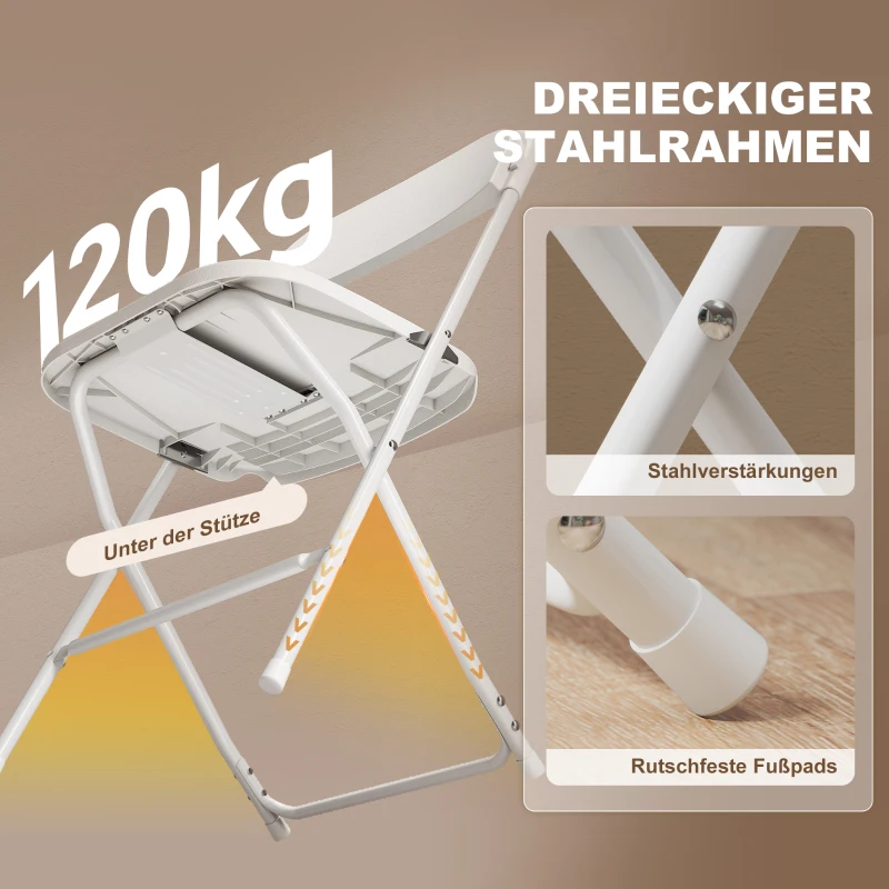 HOMCOM 6er-Set Klappstühle, faltbare Stühle mit Ablauflöchern, Stahlrahmen, vielseitig einsetzbar, Weiß