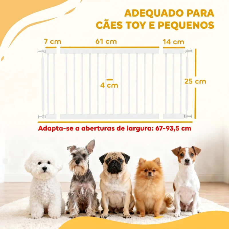 PawHut Barreira de Segurança Extensível para Cães Pequenos 67-93,5 cm Altura 45 cm para Portas e Escadas Branco