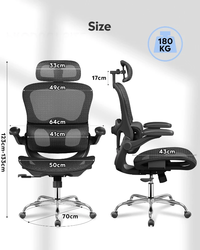 DEVAISE Ergonomic High Back Chair, Breathable Mesh Office Chair Featuring Dynamic Lumbar Support, Adjustable Headrest, 3D Armrests and 360° Swivel Function for Home Office, Black