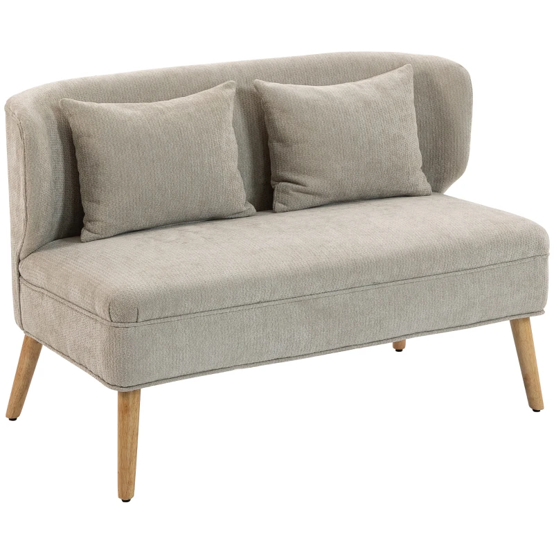 HOMCOM 2-Sitzer-Sofa, kleines Chenille-Sofa mit Flügelrücken, dickem Sitz, Gummibaumholzfüßen, Beige