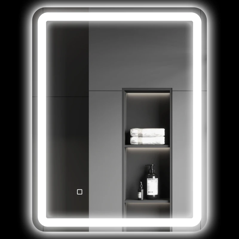 HOMCOM Badezimmerspiegel, beleuchtet, Touch-Steuerung, beschlagfrei, dimmbar, 3 Lichtfarben, 70x90, Silber