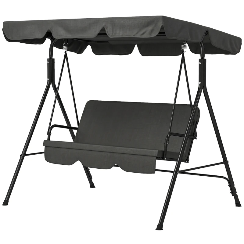 Outsunny Balancelle de Jardin 3 Places Toit Inclinaison réglable Coussins Assise et Dossier Acier Noir Polyester Noire