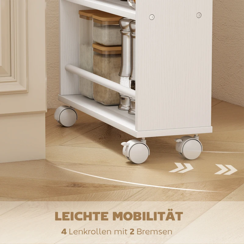 HOMCOM Multifunktionsregal mit Rollen, schmale Bauweise, 4 Fächer, 45x15x91 cm, Natur
