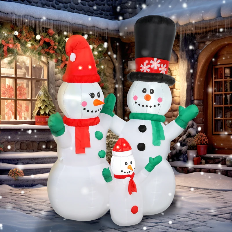 Outsunny Aufblasbar Schneemann Familie, 1,8 m Weihnachtsdeko mit LED-Beleuchtung für Innen- und Außenbereich