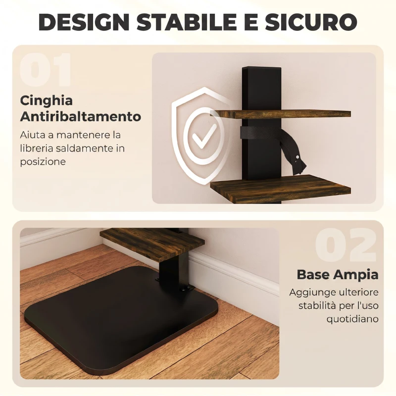 HOMCOM Libreria Moderna a 11 Ripiani Salvaspazio, 34.5x41.5x163.5 cm, Marrone Rustico