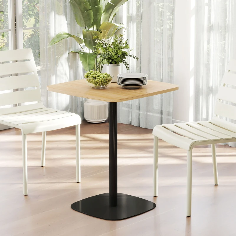 HOMCOM Kleiner Esstisch, 60 cm, quadratisch, MDF-Tischplatte, Stahlsockel, für Wohnzimmer, Esszimmer, Küche, Naturholz+Schwarz