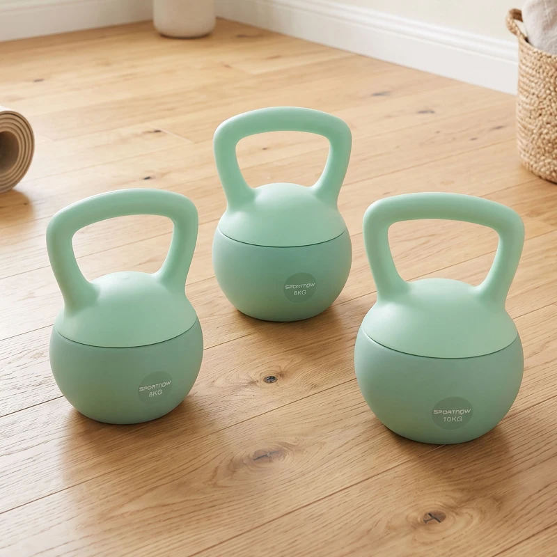 SPORTNOW Conjunto de 3 Kettlebells 6/8/10 kg Revestimento Suave Preenchimento de Areia Metálica Pega Antiderrapante Verde