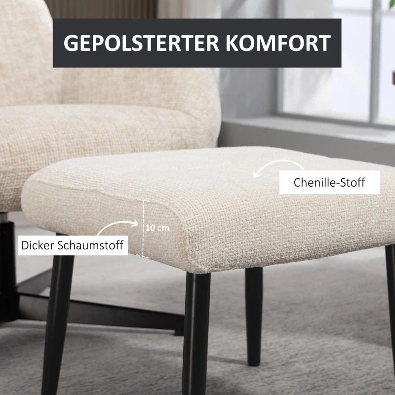 HOMCOM Sitzhocker Hocker mit weichem Sitzkissen Stahlbeinen Fußhocker mit Chenille-Stoff, 45 x 41 x 38 cm, Cremeweiß