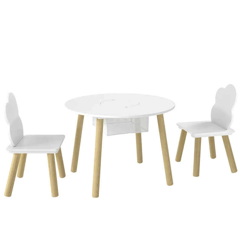 AIYAPLAY Kids Table and Chairs Set with Storage Bag Toddler Table and Chairs Set 3 Piece for Playroom White