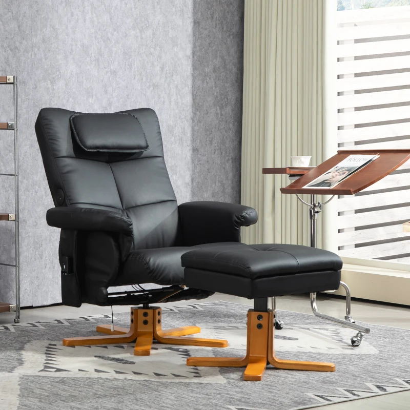 HOMCOM Fauteuil massant avec repose-pied, dossier inclinable jusqu'à 135°, coffre de rangement, télécommande