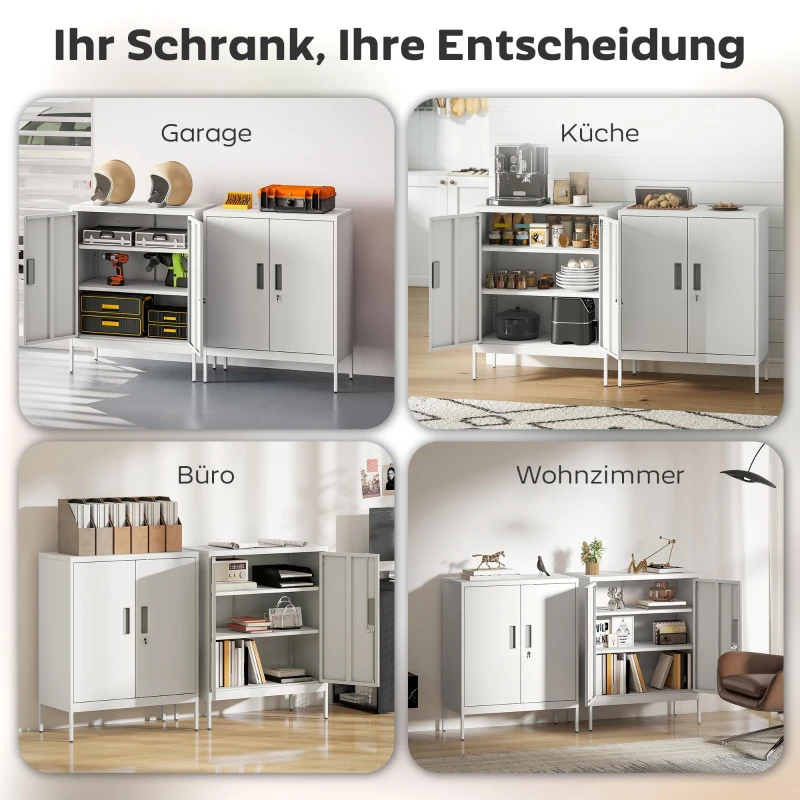 HOMCOM Verschließbarer Stahlschrank mit 2 Türen, Büroschrank, verstellbare Regale, für Homeoffice, Wohnzimmer, Garage, Weiß