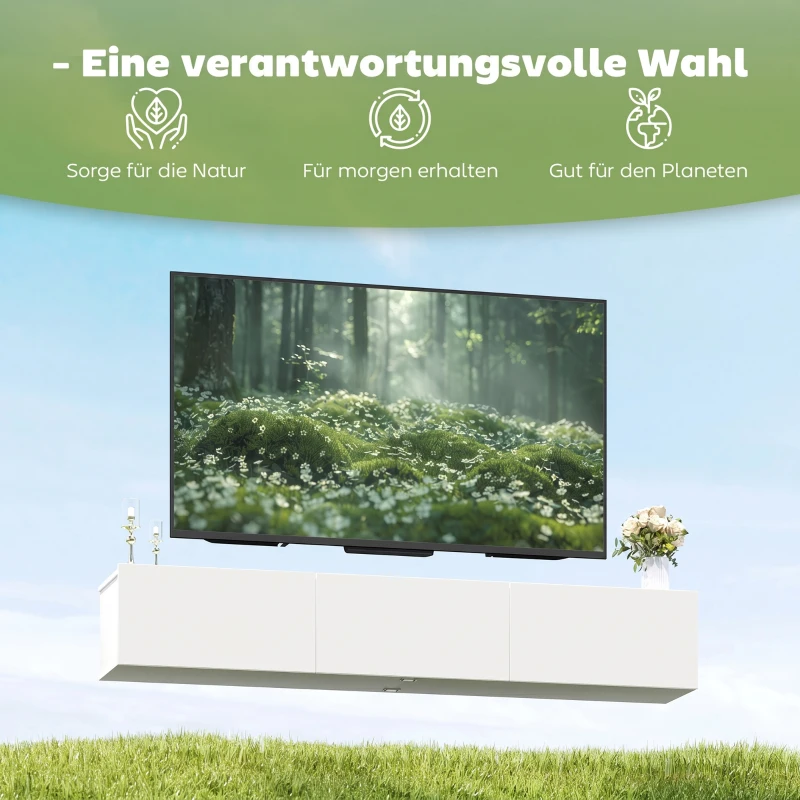 HOMCOM Schwebender TV-Schrank, Wandmontage, 3 Schubladen, viel Stauraum, 180 cm, Weiß
