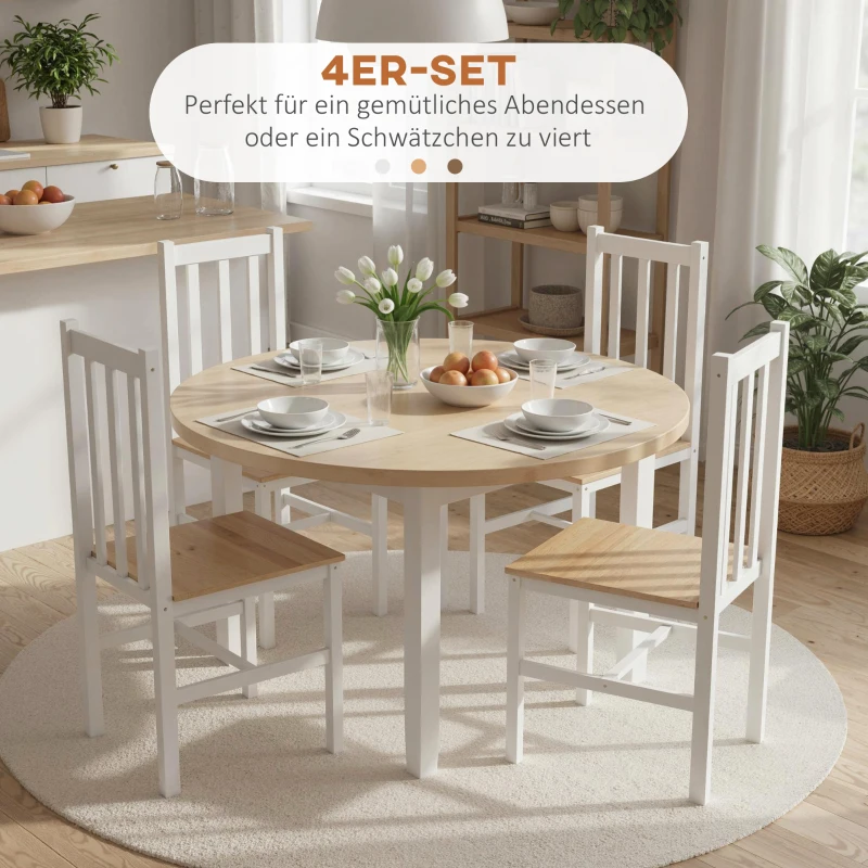 HOMCOM 4er-Set Küchenstühle Esszimmerstühle Stühle, Massivholz, modernes Design, 38, 5 cm x 47,5 cm x 99 cm, Natur
