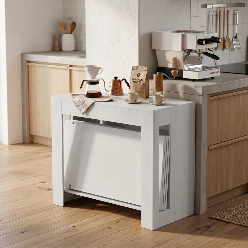 HOMCOM Tavolo Consolle Allungabile e Convertibile per 10 Persone, 96-240x90x78 cm, Bianco